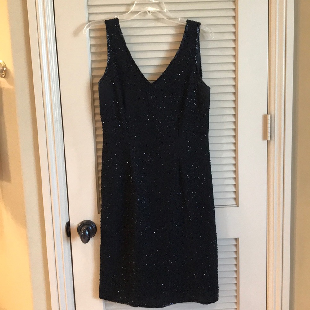 Black beaded cocktail dress